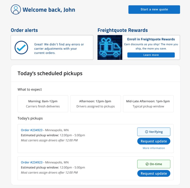 Freightquote dashboard