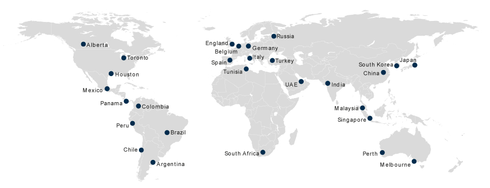Mappa raffigurante la rete globale dei servizi di logistica di progetto di C.H. Robinson